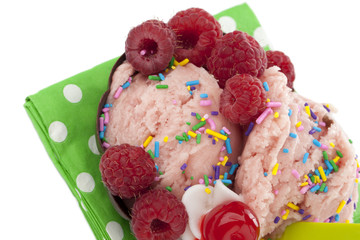 yummy ice cream with raspberry