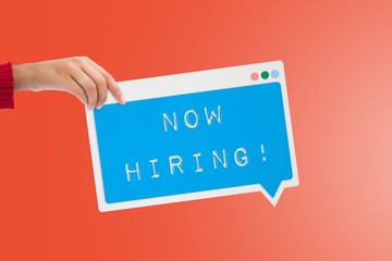 Composite image of now hiring message 