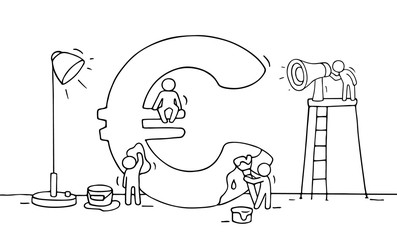 Sketch of euro sign with working little people