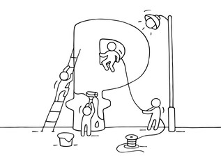 Sketch of ruble sign with working little people.