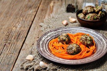 Green lentils meatballs with carrots Spaghetti