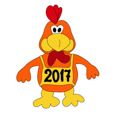 Cartoon rooster wearing shirtfront with text 2017.