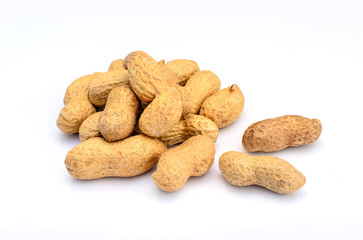 Dried peanuts on white background