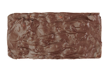 dark chocolate homemade bar with nuts, isoalted on white background