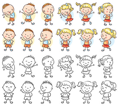 Set of boy and girl characters with different emotions