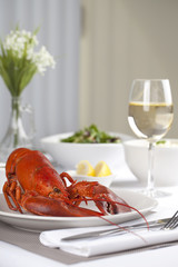 a plate with cooked lobster