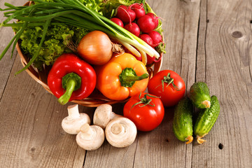 Vegetables . Fresh Bio Vegetable in a Basket. Over Nature Background