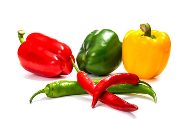 chili peppers and red, yellow and green bell pepper