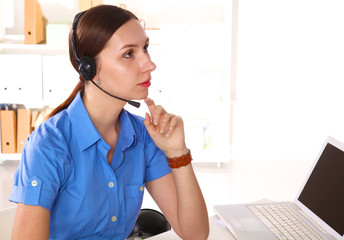 bright picture of friendly female helpline operator