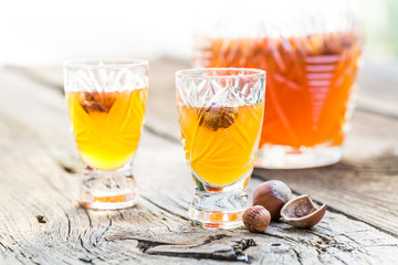 Tasty liqueur made of alcohol and nuts