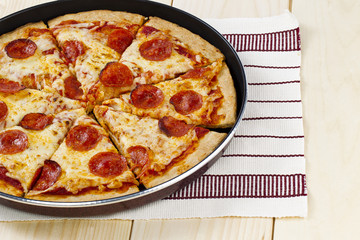 pepperoni pizza on a pan