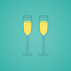 Champagne glass with abstract doodle pattern. Christmas collection.