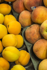 close-up of juicy organic, ripen peaches as background