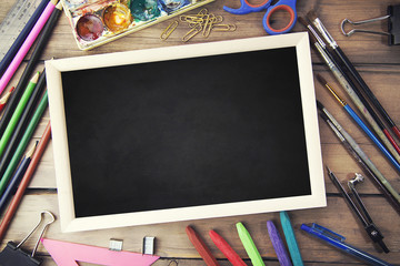 picture frame, pencils and brush