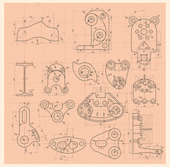 Set of schematic drawing any parts 
