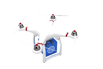 A drone bringing a blue cube