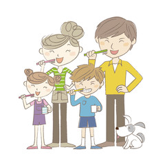 一緒に歯磨きをする親子　２世代家族