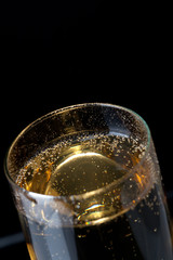 glass filled with champagne.