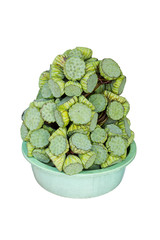 Lotus seeds on white background.