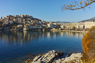 Fototapeta premium Morning view of aqueduct and old Old town of Kavala, East Macedonia and Thrace, Greece