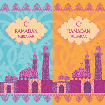Ramadan  greeting set  with the image of the mosque
