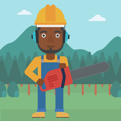 Lumberjack with chainsaw.