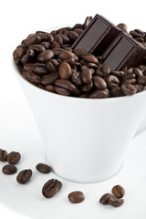 coffee beans with chocolate bar.