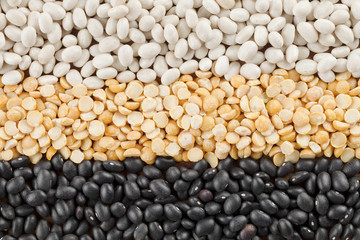 white and black beans with yellow split peas