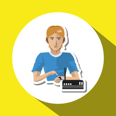 Social media with boy design over white background