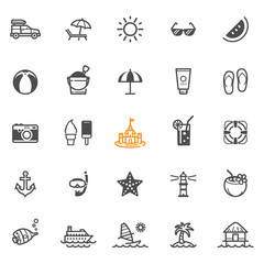 Summer Icons and Beach Icons with White Background