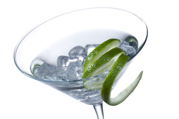 ice cubes with lemon juice decorated with lemon skin.
