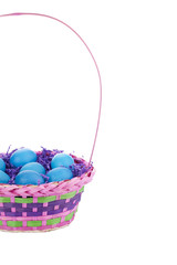 blue eggs with pink basket