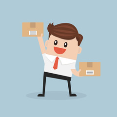 Businessman holding a box flat design vector.