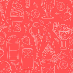 Hand drawn vector illustration - Collection of ice cream. Seamle