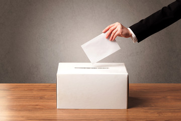 Ballot box with person casting vote