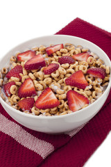cereals with slice strawberry toppings