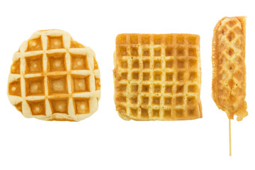 set of waffles isolated on white background
