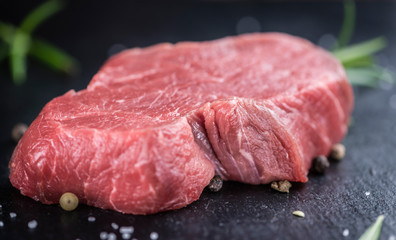 Raw Beef Fillet on a slate slab