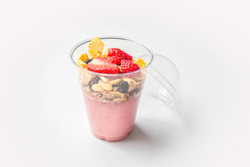 Chia Pudding with Strawberry in plastic cup