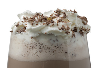 chocolate milk with whipped cream and chocolate sprinkles