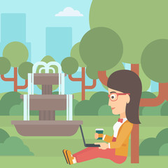 Woman using laptop for education.