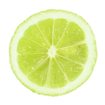 A slice of lime on a white background