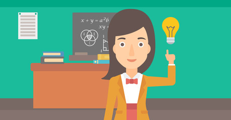 Woman pointing at light bulb.