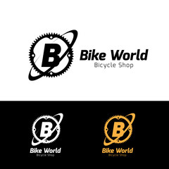 Bike logo. bike world logo,gear logo, B letter logo template.