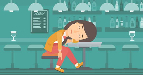 Woman sleeping in bar. 