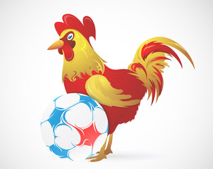Cartoon Rooster as symbol of France with ball