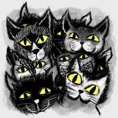 Gardinen Satz Katzen im Cartoon-Stil © Isaxar