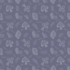Seamless vector pattern with icons of playing cards and scribble on the blue background. Series of Gamin, Gambling and Cartoon, Doodle, Sketch Seamless Patterns.