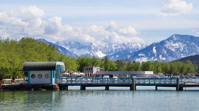 Lake and mountains view in Klagenfurt, Worthersee, Austria