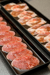 Premium raw japanese beef sliced on plate